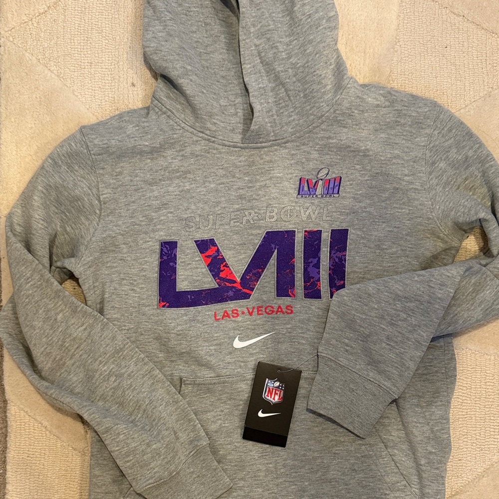 Nike Gray Super Bowl LVIII 56 Hoodie Kids LARGE